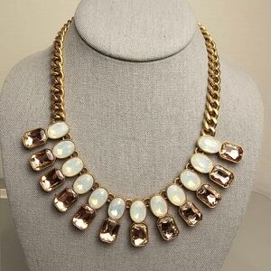 [J. CREW] Brulèe Iridescent Opalescent & Rose Crystals DoubleDrop Bib Necklace